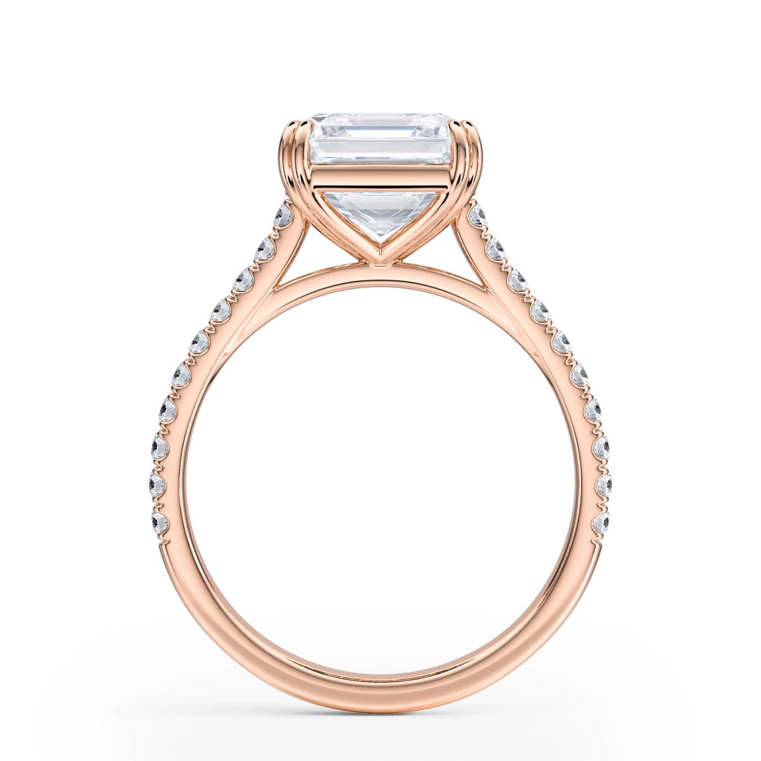 Elevé Asscher Diamond Engagement Ring with Pavé Band - R1205 in Ring by 18 KARATS INC.