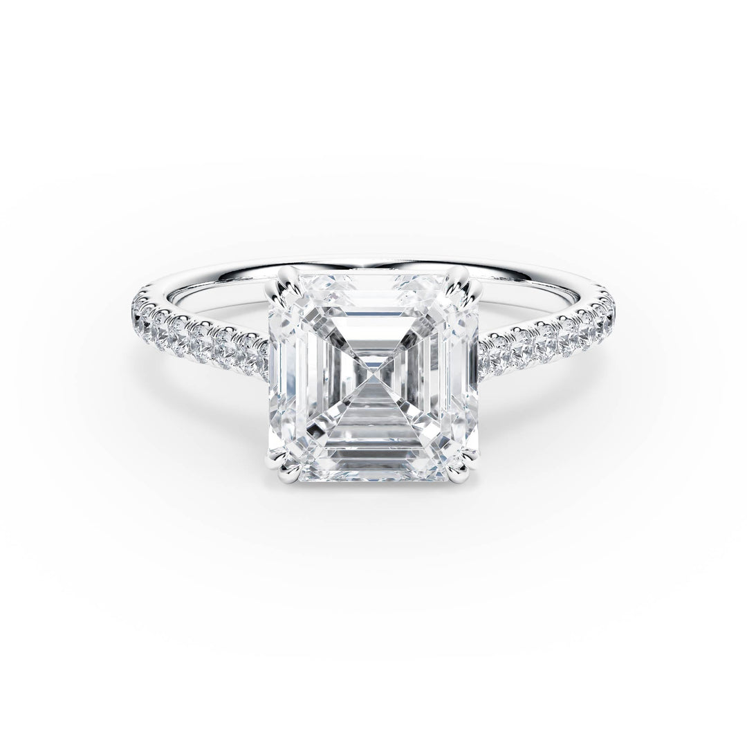 Elevé Asscher Diamond Engagement Ring with Pavé Band - R1205 in Ring by 18 KARATS INC.