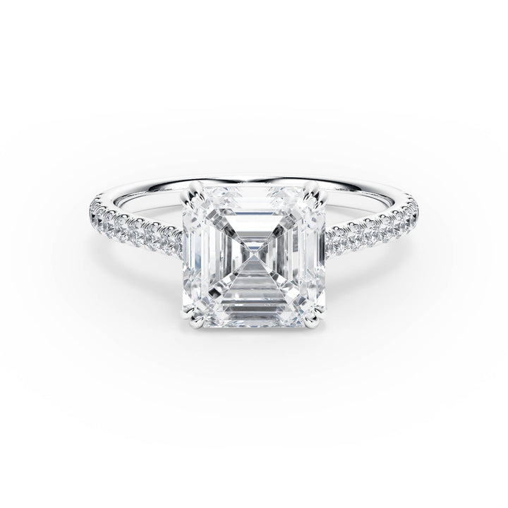 Elevé Asscher Diamond Engagement Ring with Pavé Band - R1205 in Ring by 18 KARATS INC.