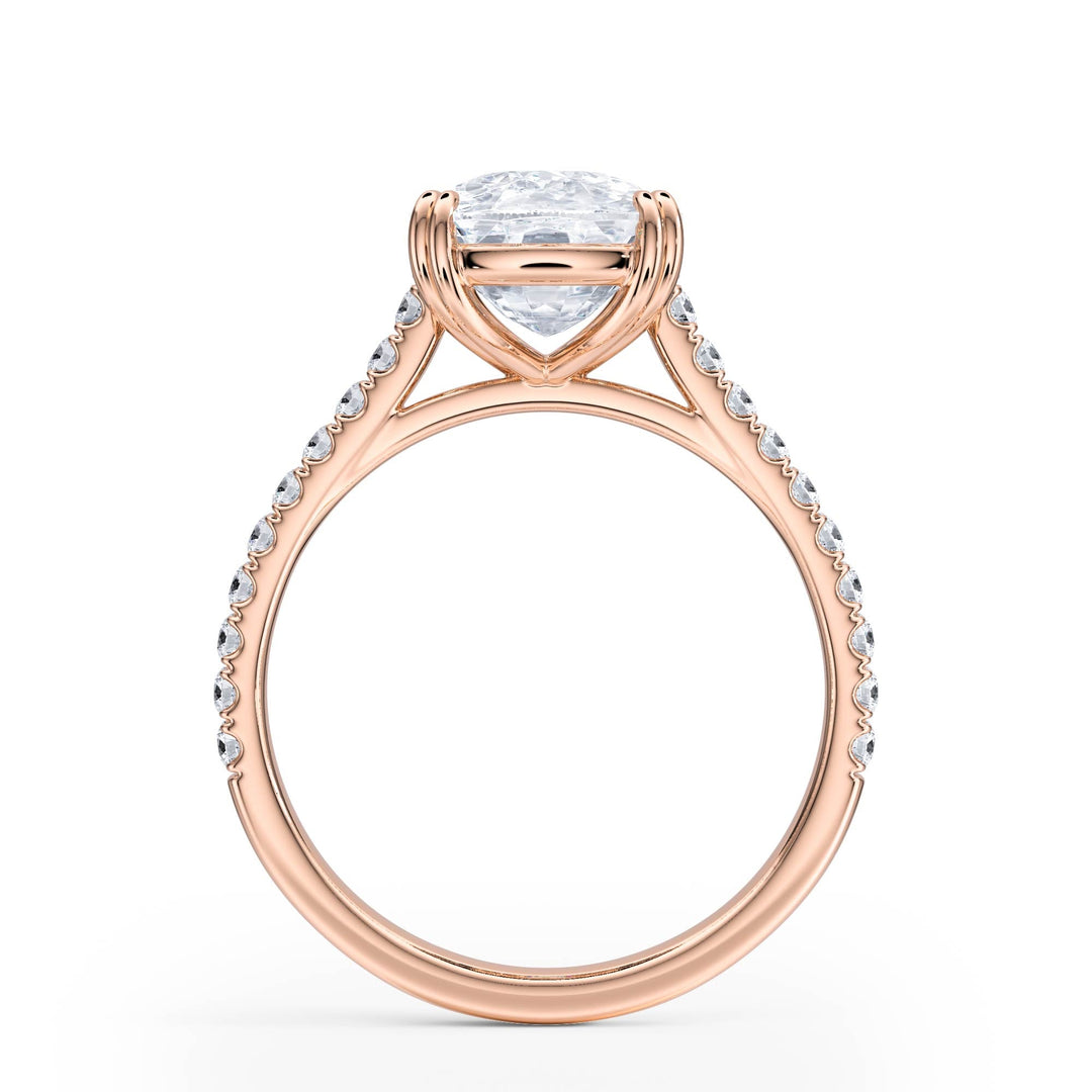 Elevé Elongated Cushion Diamond Engagement Ring with Pavé Band - R1100 in Ring by 18 KARATS INC.