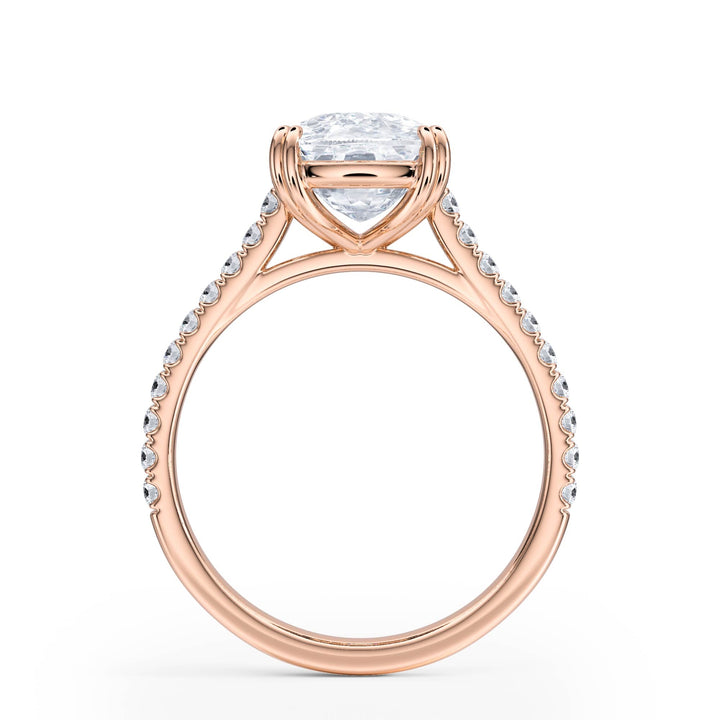 Elevé Elongated Cushion Diamond Engagement Ring with Pavé Band - R1100 in Ring by 18 KARATS INC.