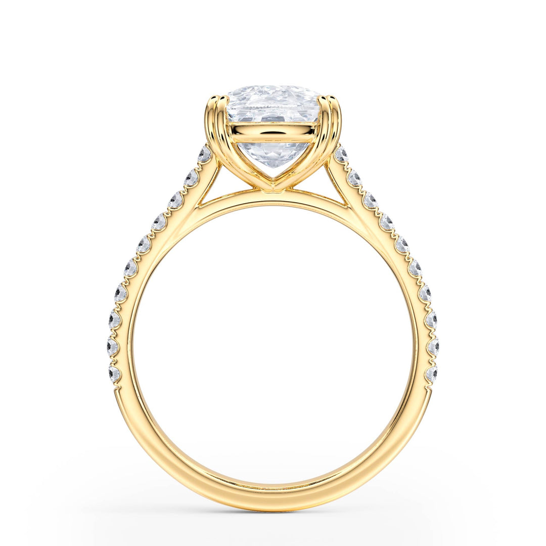 Elevé Elongated Cushion Diamond Engagement Ring with Pavé Band - R1100 in Ring by 18 KARATS INC.