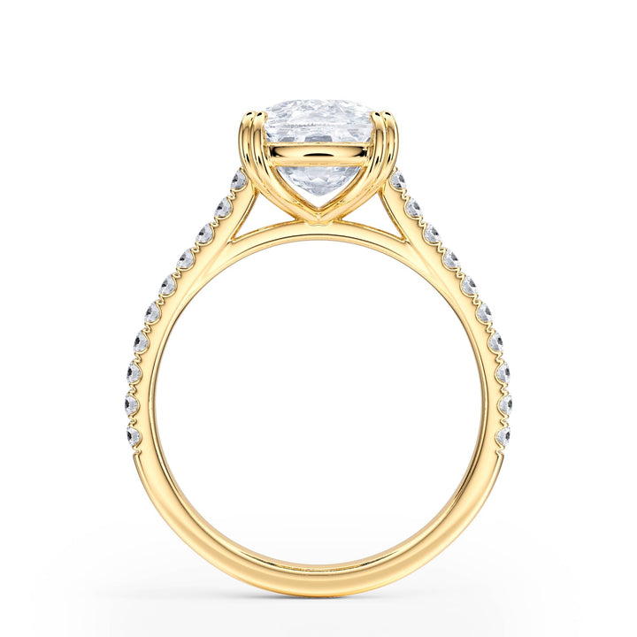Elevé Elongated Cushion Diamond Engagement Ring with Pavé Band - R1100 in Ring by 18 KARATS INC.