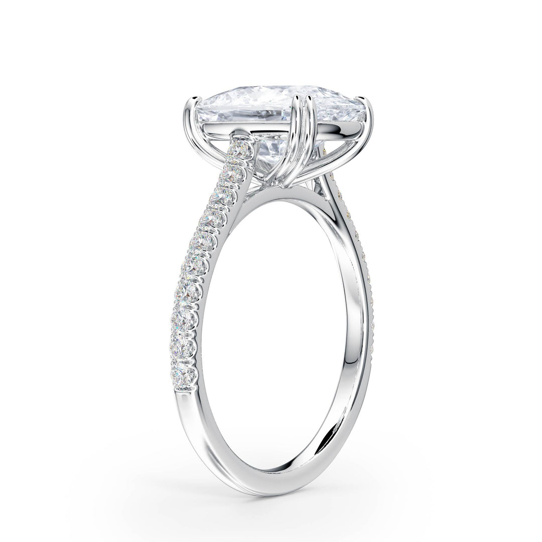 Elevé Elongated Cushion Diamond Engagement Ring with Pavé Band - R1100 in Ring by 18 KARATS INC.