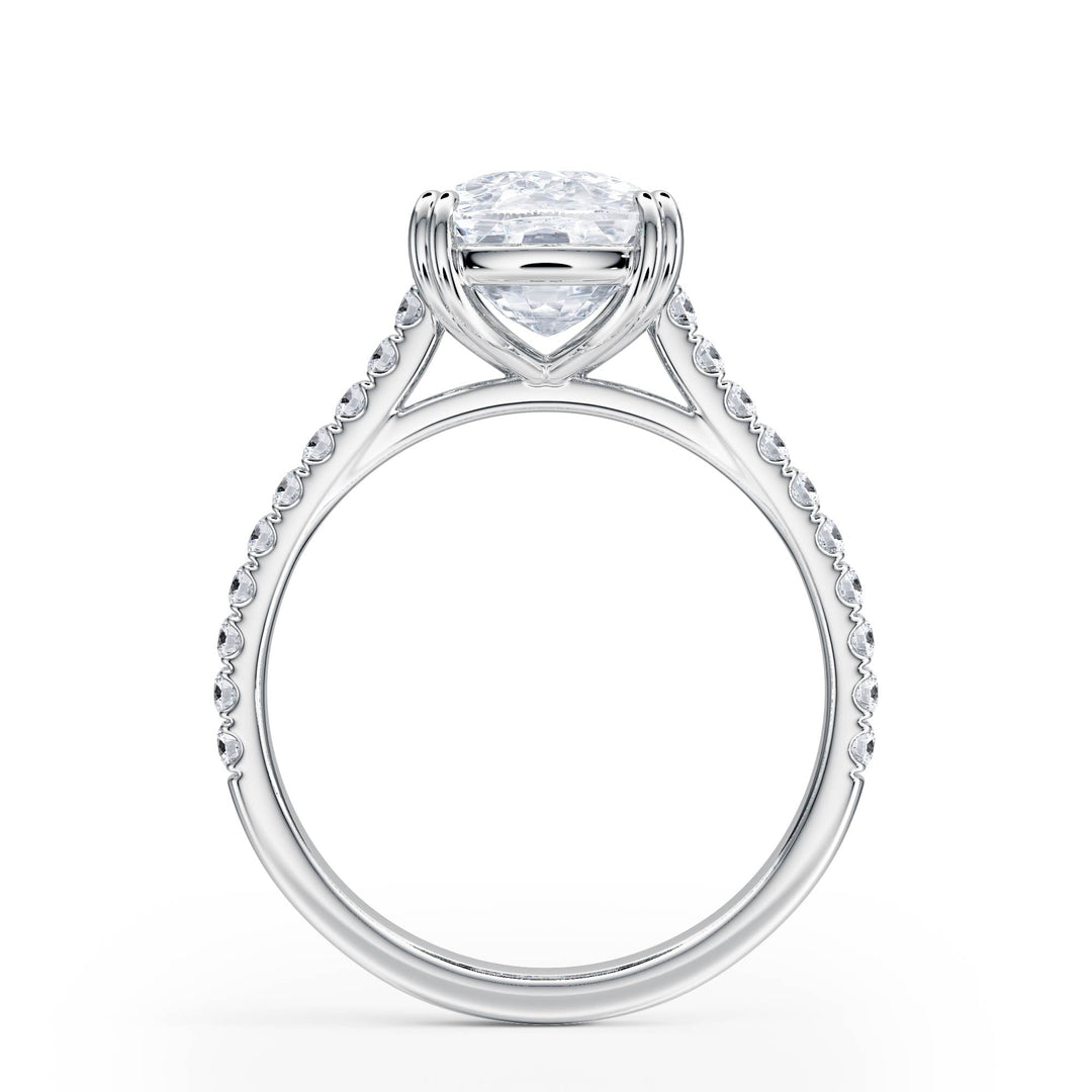 Elevé Elongated Cushion Diamond Engagement Ring with Pavé Band - R1100 in Ring by 18 KARATS INC.