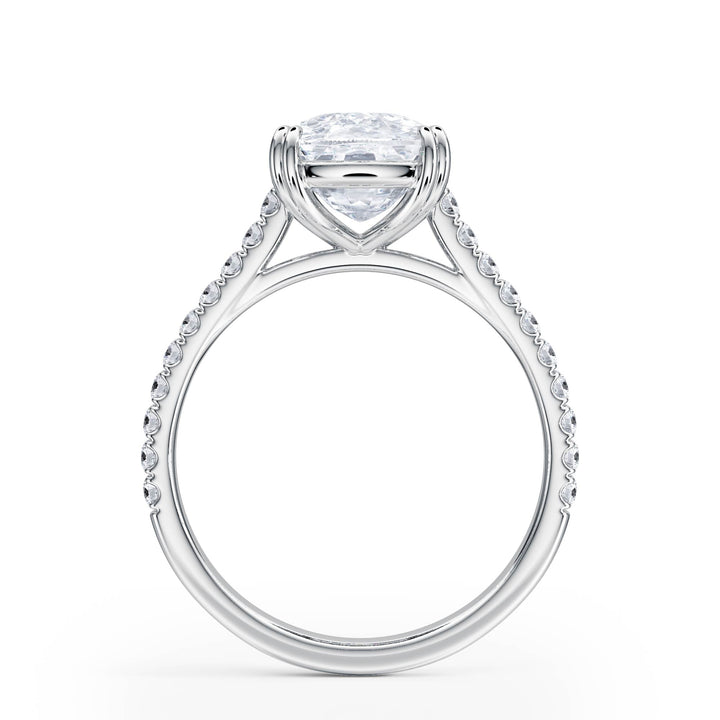 Elevé Elongated Cushion Diamond Engagement Ring with Pavé Band - R1100 in Ring by 18 KARATS INC.