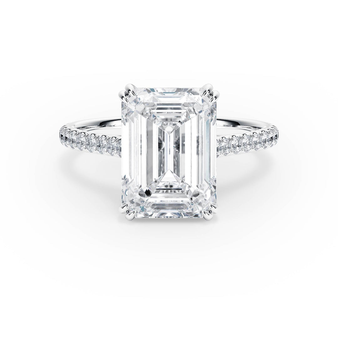 Elevé Emerald Diamond Engagement Ring with Pavé Band - R1098 in Ring by 18 KARATS INC.