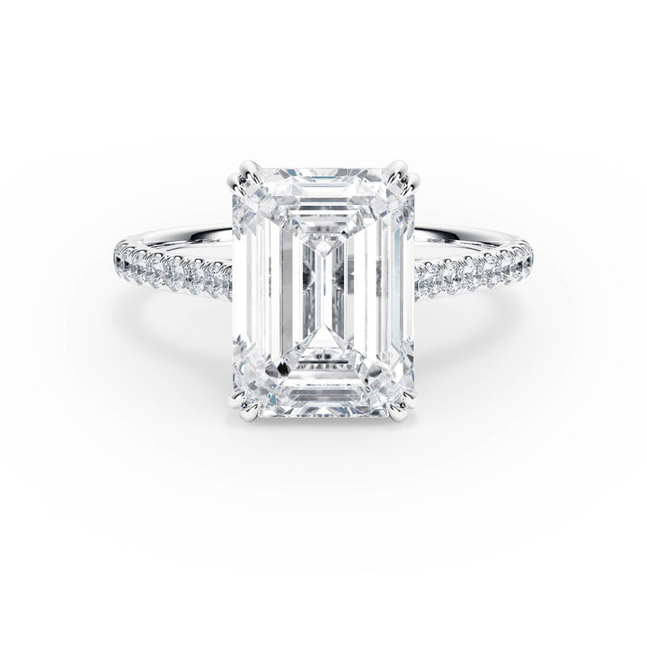 Elevé Emerald Diamond Engagement Ring with Pavé Band - R1098 in Ring by 18 KARATS INC.