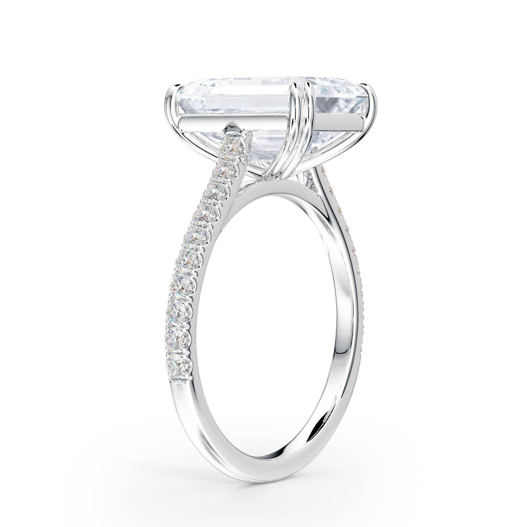 Elevé Emerald Diamond Engagement Ring with Pavé Band - R1098 in Ring by 18 KARATS INC.