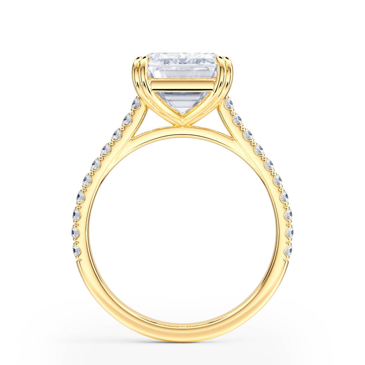 Elevé Emerald Diamond Engagement Ring with Pavé Band - R1098 in Ring by 18 KARATS INC.