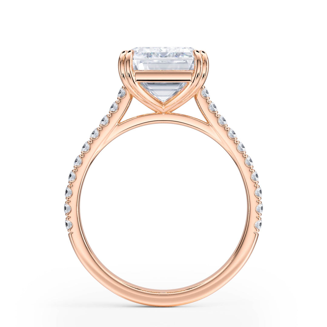 Elevé Emerald Diamond Engagement Ring with Pavé Band - R1098 in Ring by 18 KARATS INC.