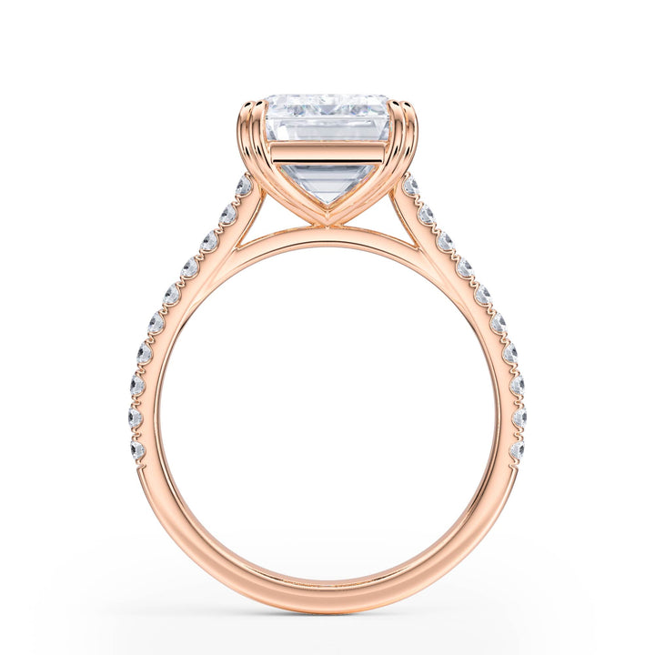 Elevé Emerald Diamond Engagement Ring with Pavé Band - R1098 in Ring by 18 KARATS INC.