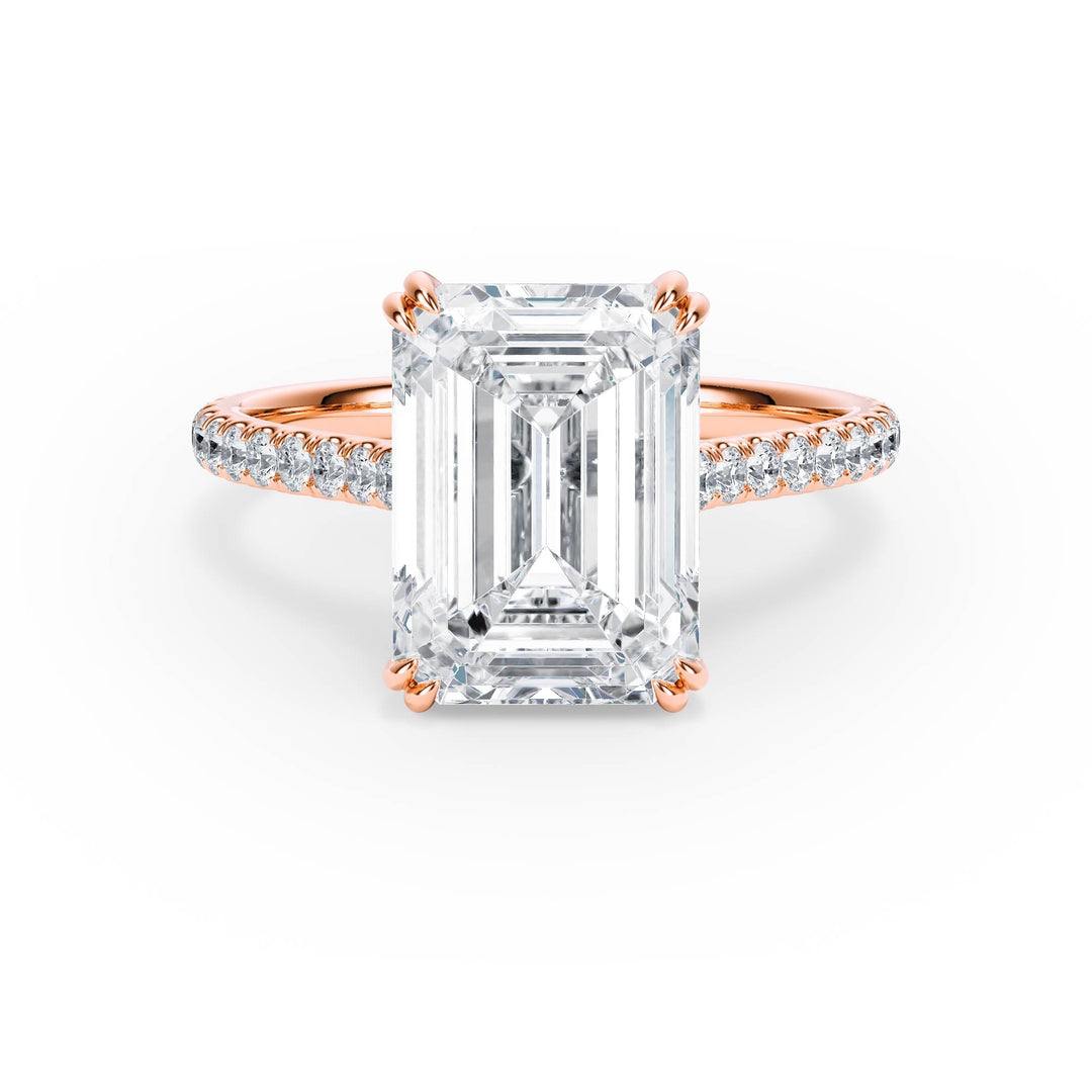 Elevé Emerald Diamond Engagement Ring with Pavé Band - R1098 in Ring by 18 KARATS INC.