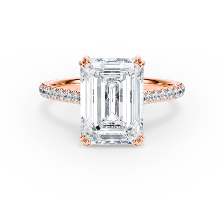 Elevé Emerald Diamond Engagement Ring with Pavé Band - R1098 in Ring by 18 KARATS INC.