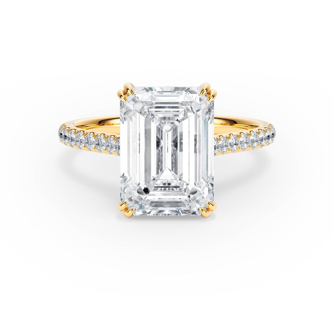 Elevé Emerald Diamond Engagement Ring with Pavé Band - R1098 in Ring by 18 KARATS INC.