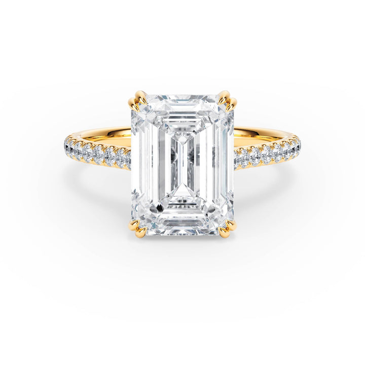Elevé Emerald Diamond Engagement Ring with Pavé Band - R1098 in Ring by 18 KARATS INC.