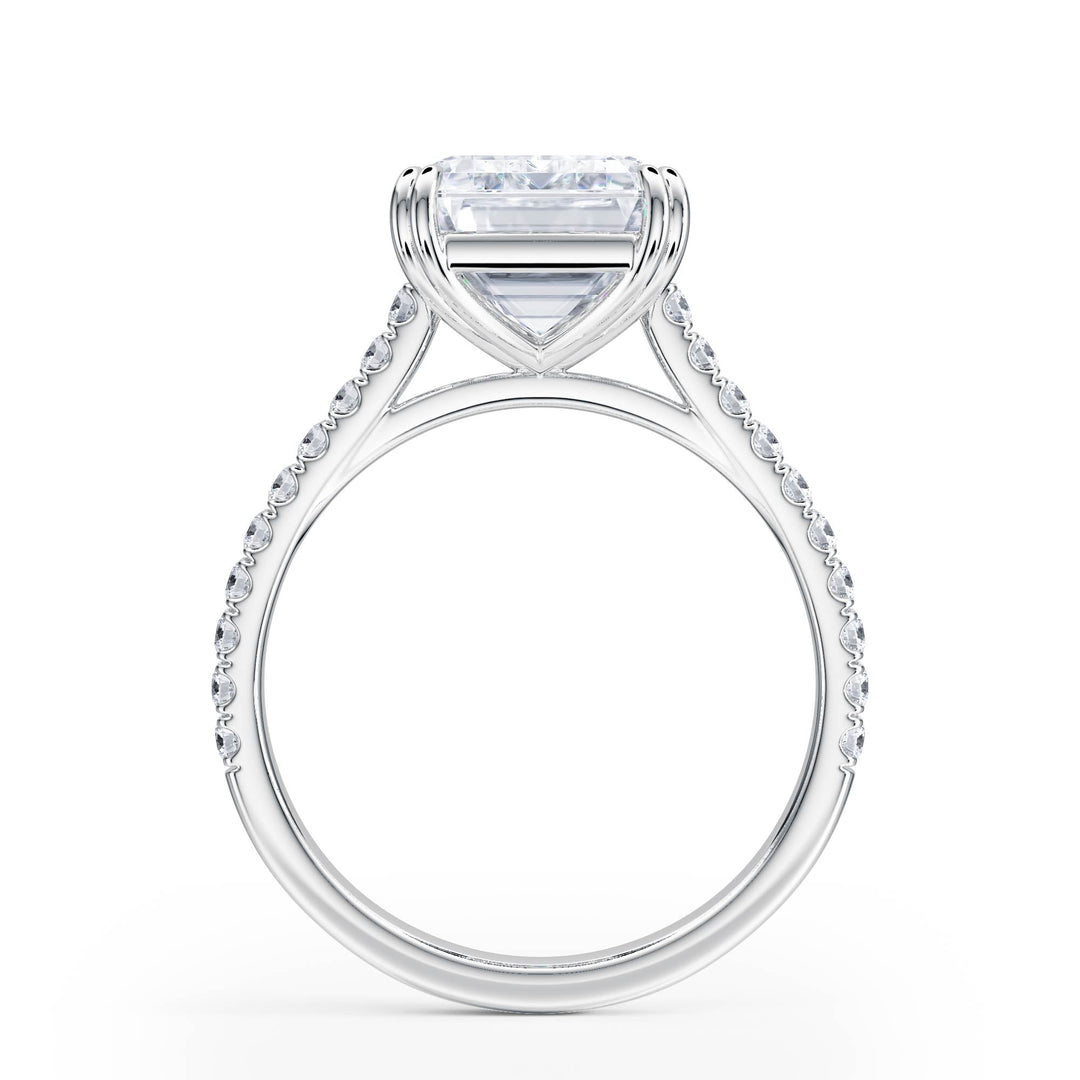 Elevé Emerald Diamond Engagement Ring with Pavé Band - R1098 in Ring by 18 KARATS INC.