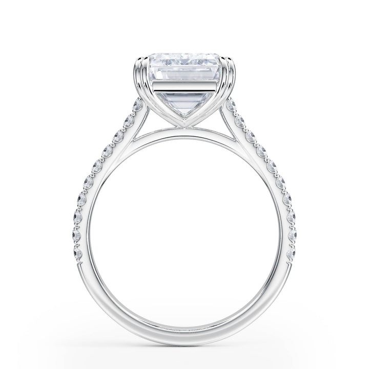 Elevé Emerald Diamond Engagement Ring with Pavé Band - R1098 in Ring by 18 KARATS INC.