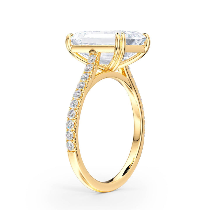 Elevé Emerald Diamond Engagement Ring with Pavé Band - R1098 in Ring by 18 KARATS INC.