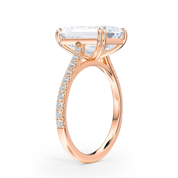 Elevé Emerald Diamond Engagement Ring with Pavé Band - R1098 in Ring by 18 KARATS INC.