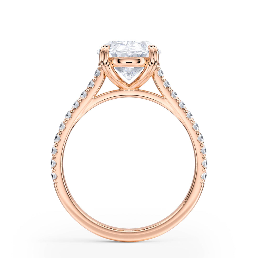 Elevé Oval Diamond Engagement Ring with Pavé Band - R1095 in Ring by 18 KARATS INC.