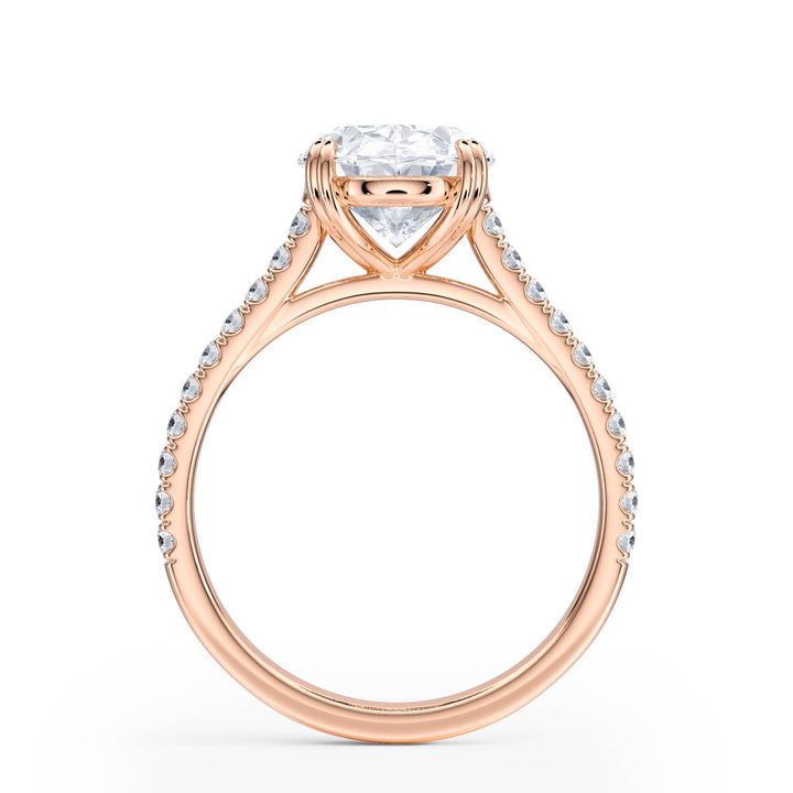 Elevé Oval Diamond Engagement Ring with Pavé Band - R1095 in Ring by 18 KARATS INC.