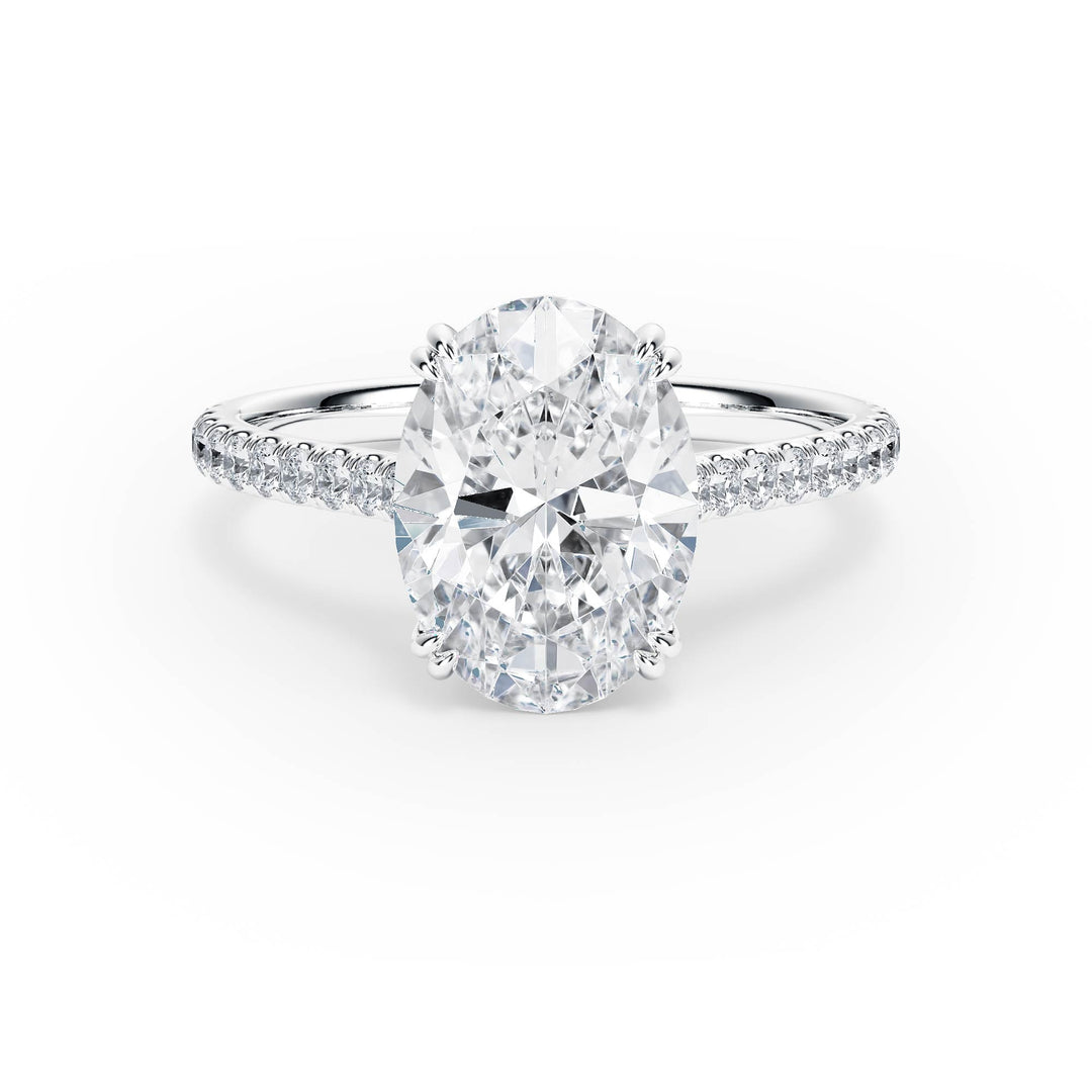 Elevé Oval Diamond Engagement Ring with Pavé Band - R1095 in Ring by 18 KARATS INC.