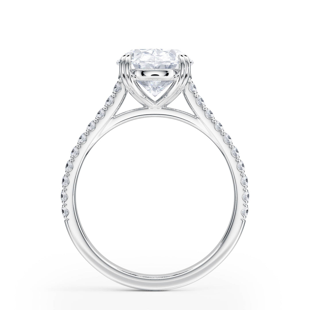 Elevé Oval Diamond Engagement Ring with Pavé Band - R1095 in Ring by 18 KARATS INC.