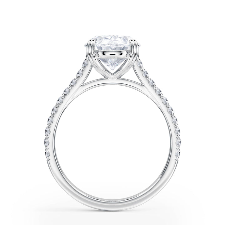 Elevé Oval Diamond Engagement Ring with Pavé Band - R1095 in Ring by 18 KARATS INC.