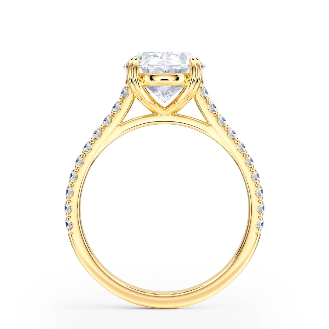 Elevé Oval Diamond Engagement Ring with Pavé Band - R1095 in Ring by 18 KARATS INC.