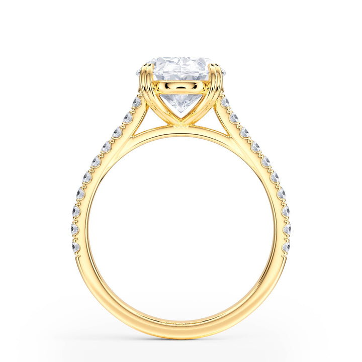 Elevé Oval Diamond Engagement Ring with Pavé Band - R1095 in Ring by 18 KARATS INC.