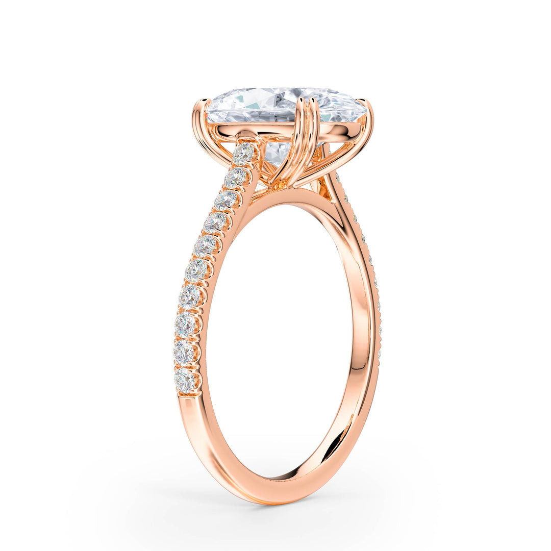 Elevé Oval Diamond Engagement Ring with Pavé Band - R1095 in Ring by 18 KARATS INC.