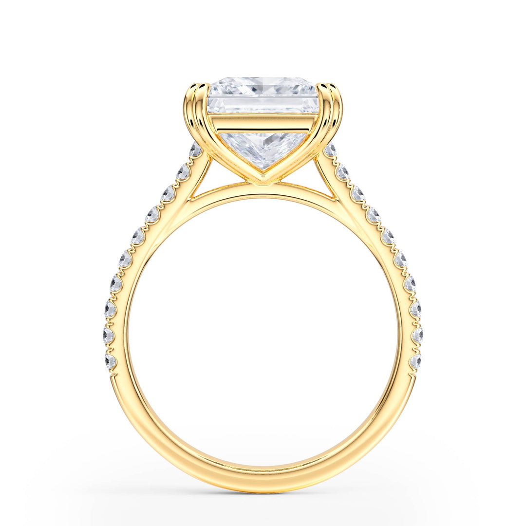 Elevé Princess Diamond Engagement Ring with Pavé Band - R1093 in Ring by 18 KARATS INC.