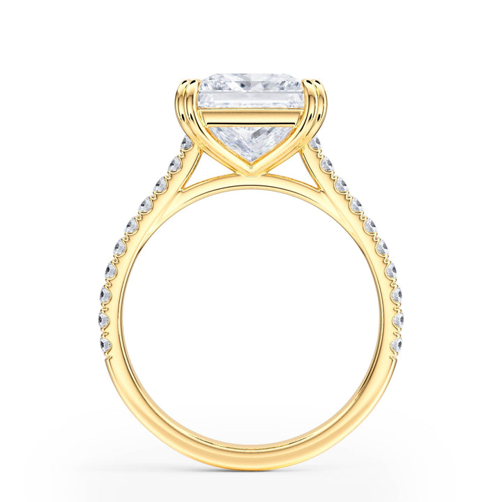 Elevé Princess Diamond Engagement Ring with Pavé Band - R1093 in Ring by 18 KARATS INC.