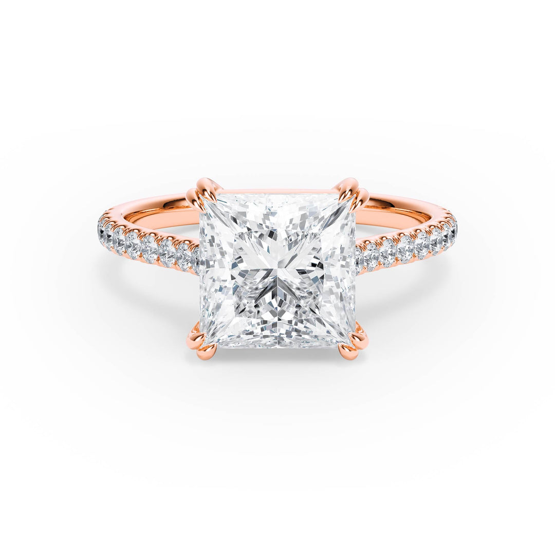 Elevé Princess Diamond Engagement Ring with Pavé Band - R1093 in Ring by 18 KARATS INC.
