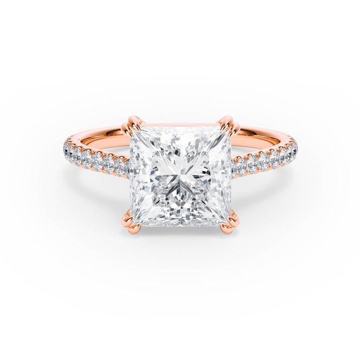 Elevé Princess Diamond Engagement Ring with Pavé Band - R1093 in Ring by 18 KARATS INC.