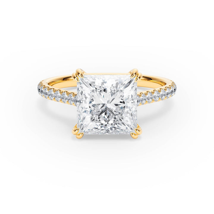 Elevé Princess Diamond Engagement Ring with Pavé Band - R1093 in Ring by 18 KARATS INC.