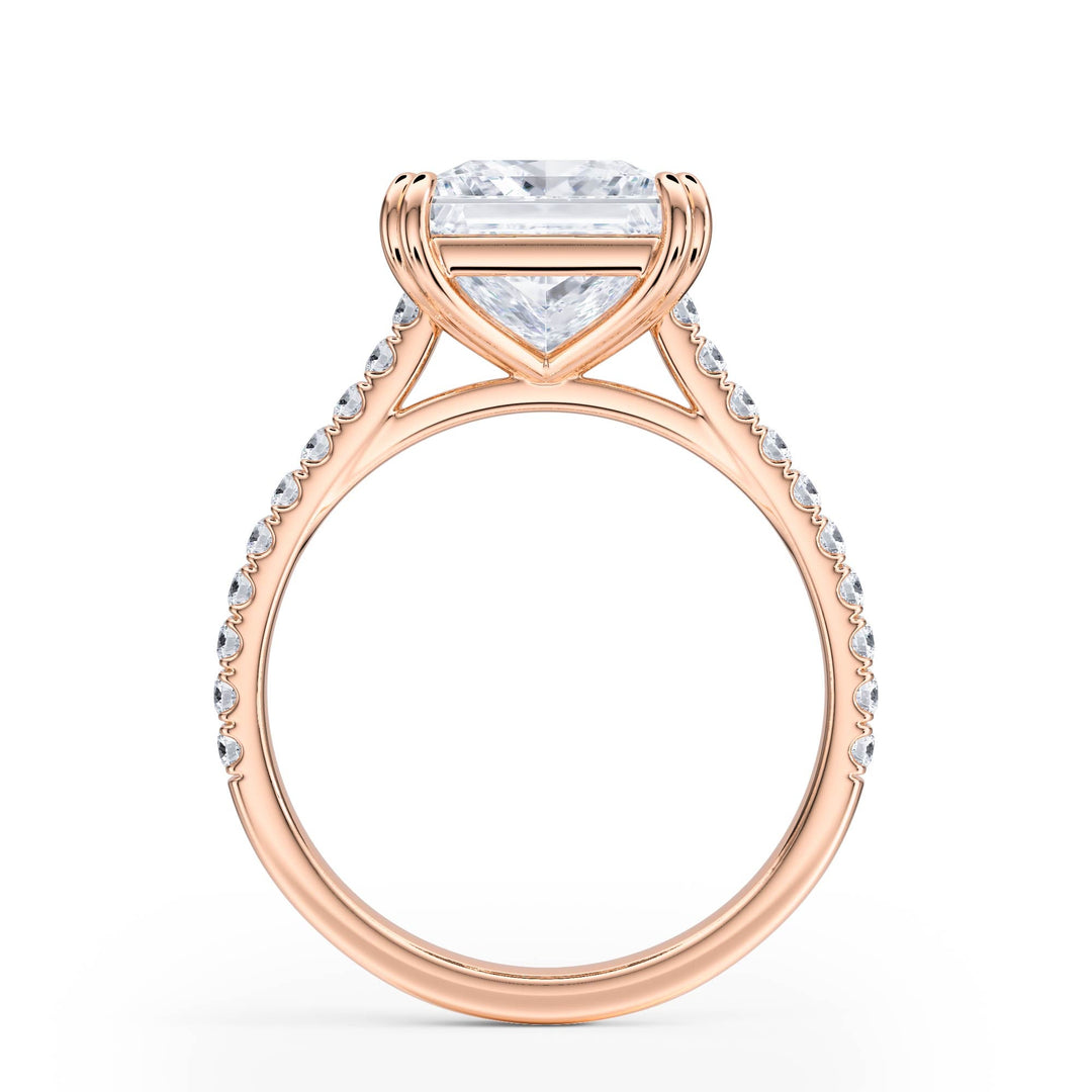 Elevé Princess Diamond Engagement Ring with Pavé Band - R1093 in Ring by 18 KARATS INC.