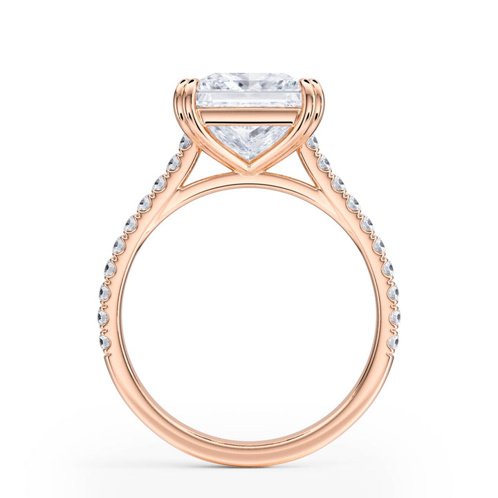 Elevé Princess Diamond Engagement Ring with Pavé Band - R1093 in Ring by 18 KARATS INC.