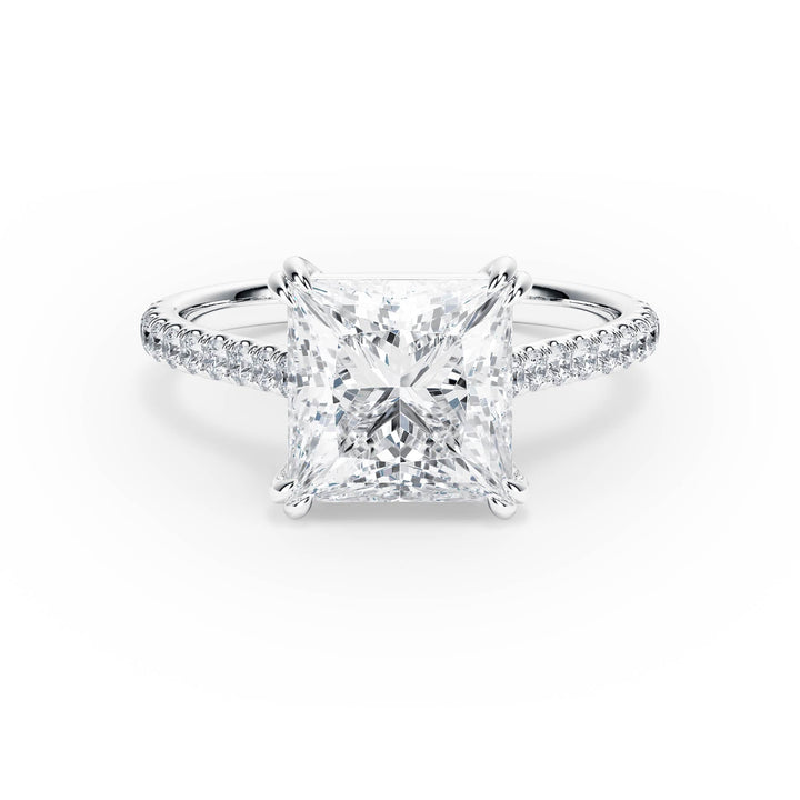 Elevé Princess Diamond Engagement Ring with Pavé Band - R1093 in Ring by 18 KARATS INC.
