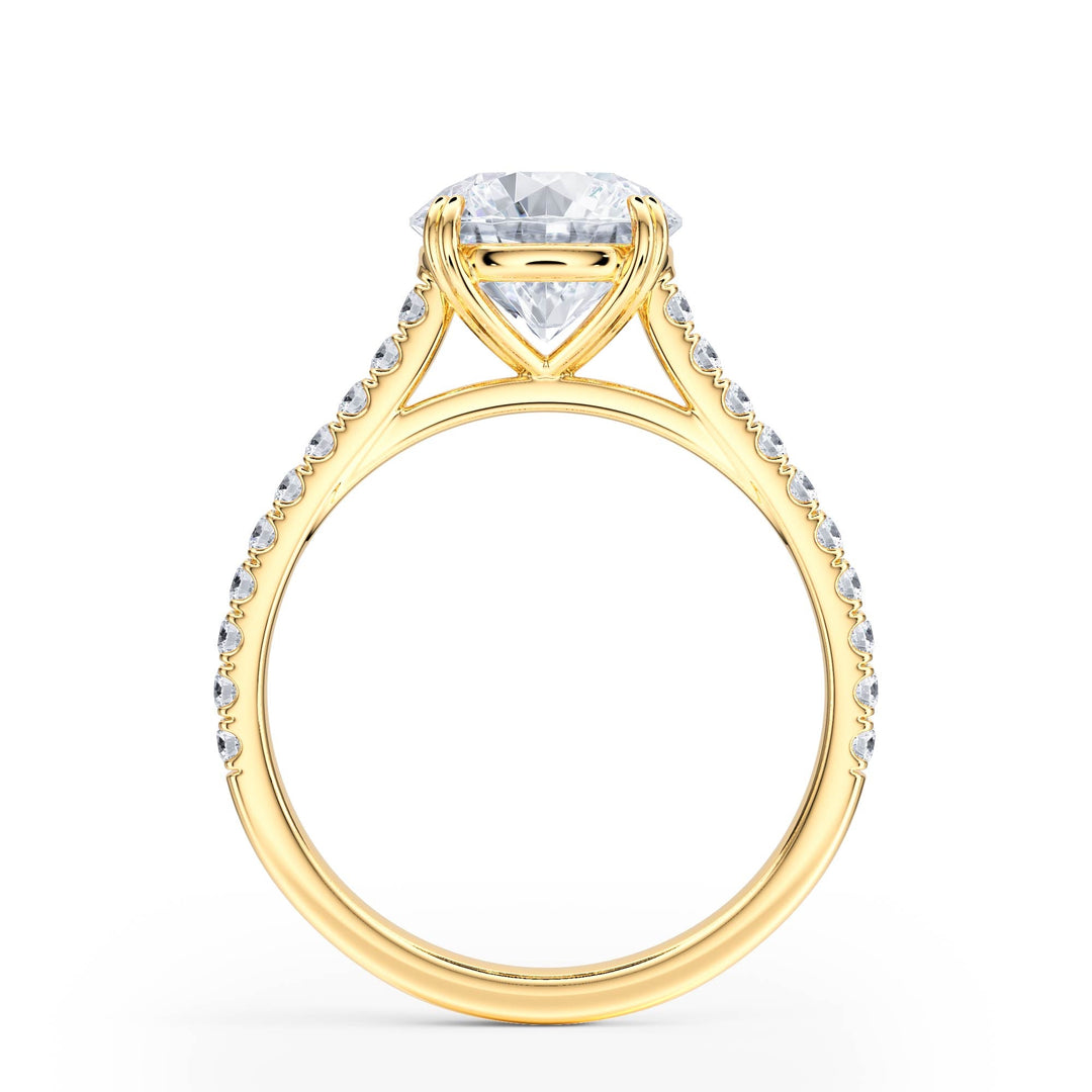 Elevé Round Diamond Engagement Ring with Pavé Band - R1091 in Ring by 18 KARATS INC.
