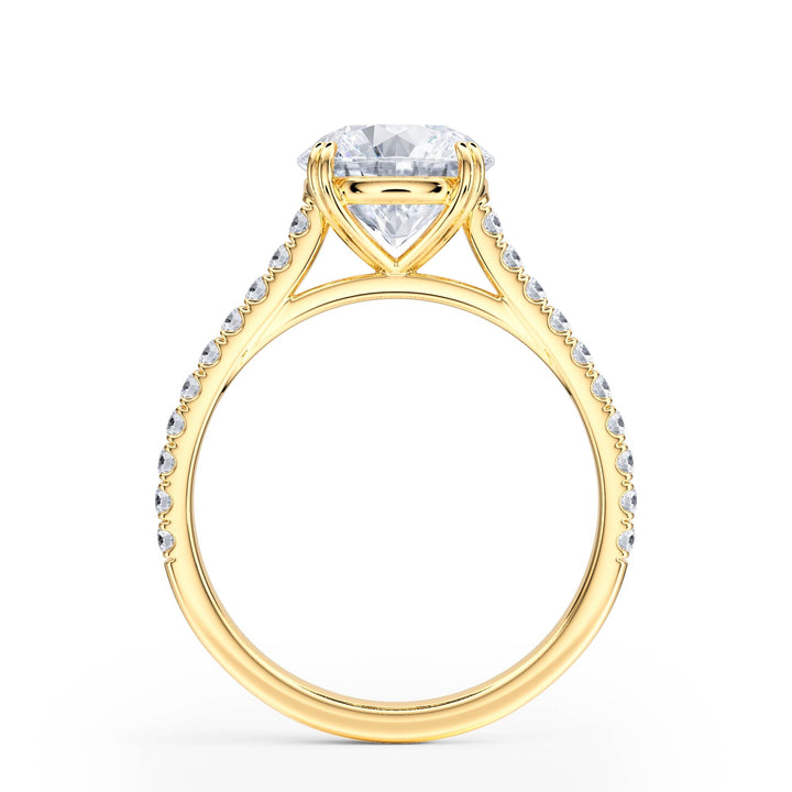 Elevé Round Diamond Engagement Ring with Pavé Band - R1091 in Ring by 18 KARATS INC.