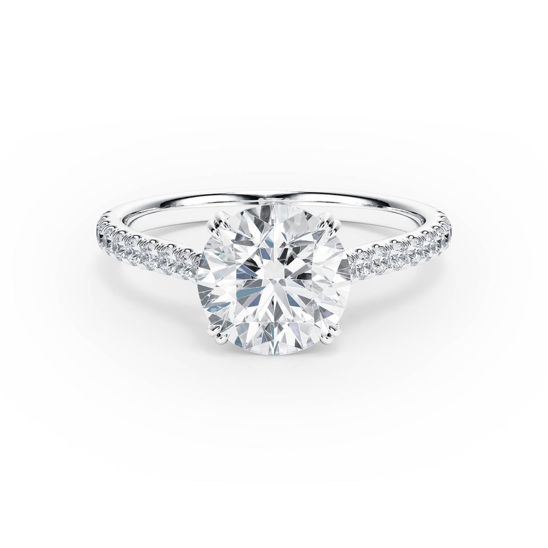 Elevé Round Diamond Engagement Ring with Pavé Band - R1091 in Ring by 18 KARATS INC.
