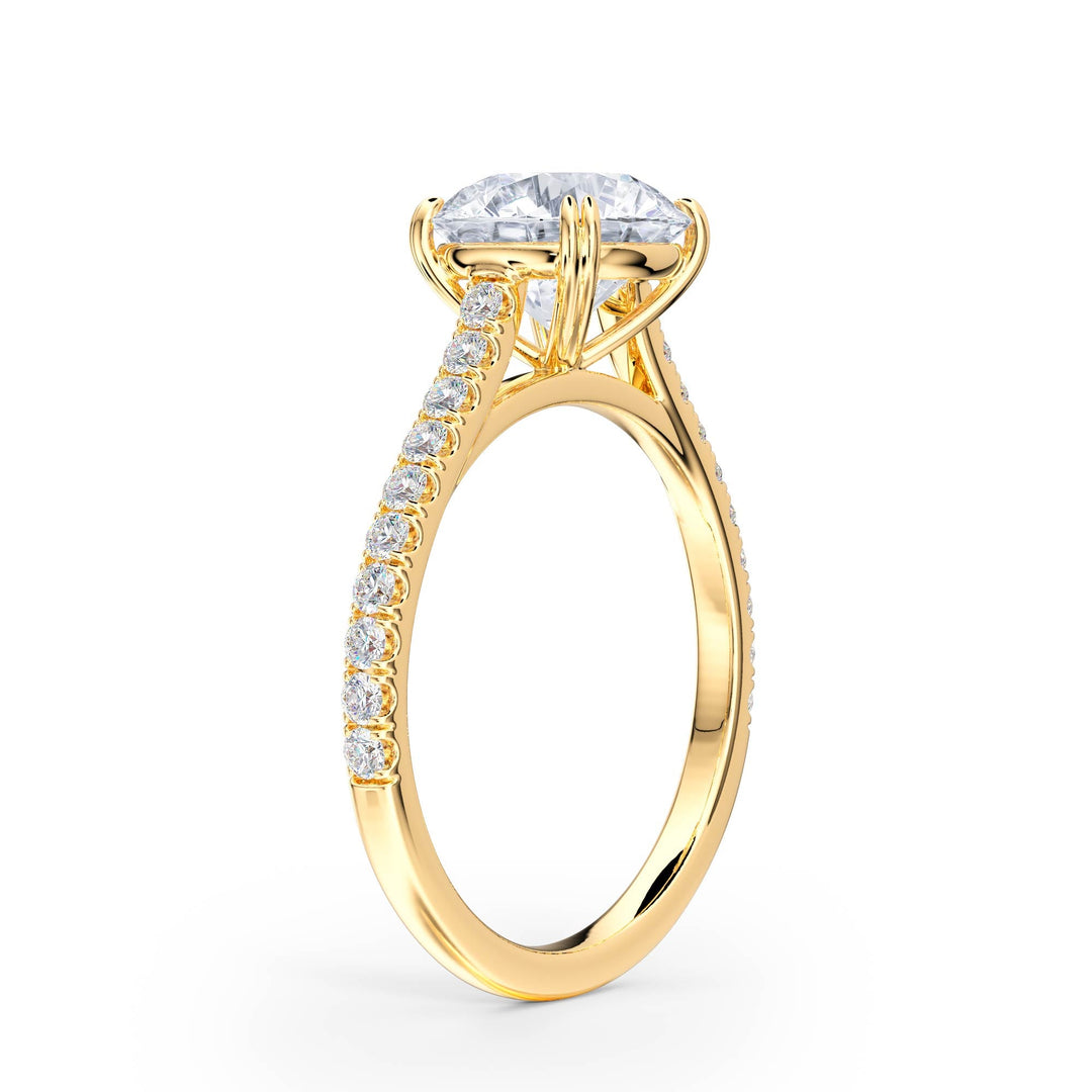 Elevé Round Diamond Engagement Ring with Pavé Band - R1091 in Ring by 18 KARATS INC.