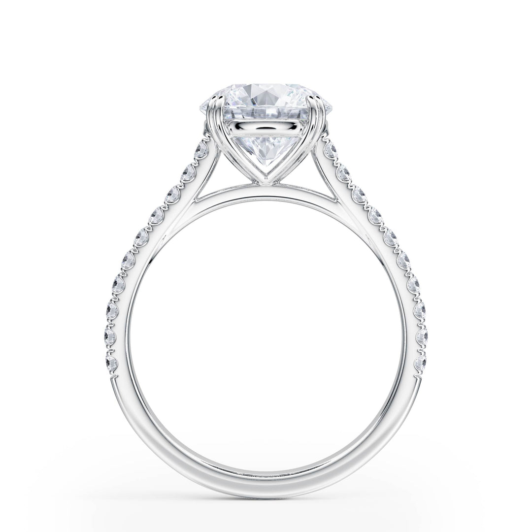 Elevé Round Diamond Engagement Ring with Pavé Band - R1091 in Ring by 18 KARATS INC.