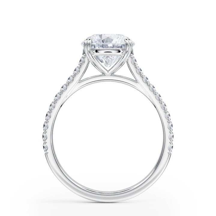 Elevé Round Diamond Engagement Ring with Pavé Band - R1091 in Ring by 18 KARATS INC.
