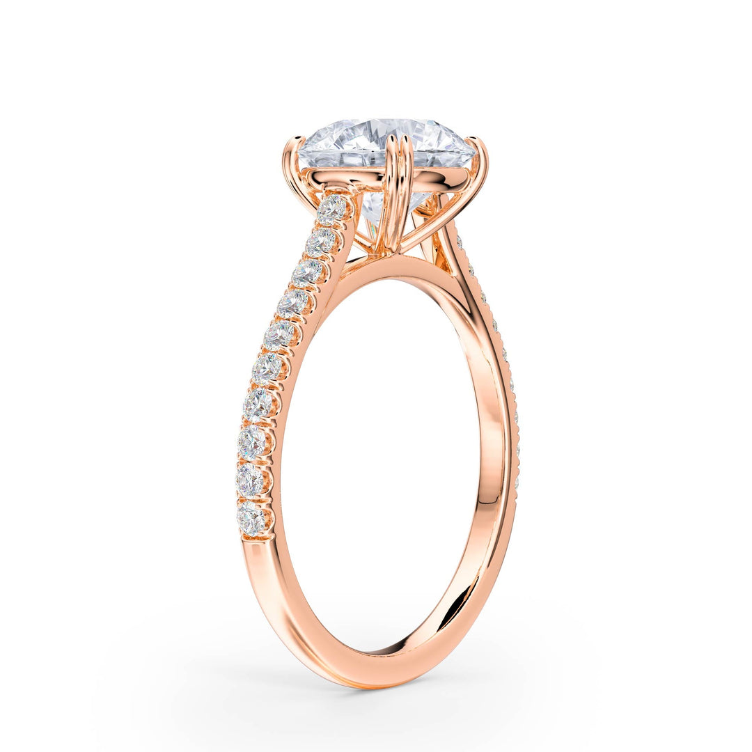 Elevé Round Diamond Engagement Ring with Pavé Band - R1091 in Ring by 18 KARATS INC.