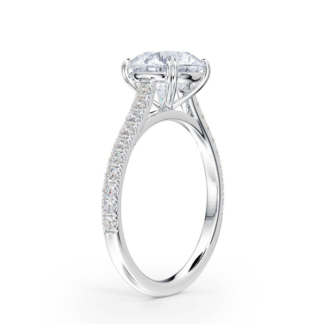 Elevé Round Diamond Engagement Ring with Pavé Band - R1091 in Ring by 18 KARATS INC.