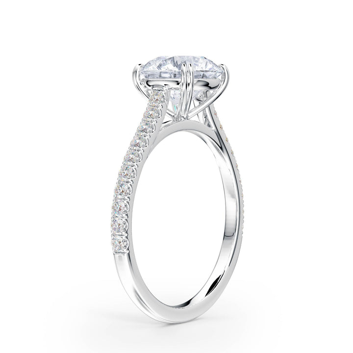 Elevé Round Diamond Engagement Ring with Pavé Band - R1091 in Ring by 18 KARATS INC.