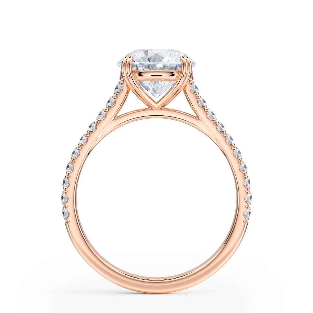 Elevé Round Diamond Engagement Ring with Pavé Band - R1091 in Ring by 18 KARATS INC.